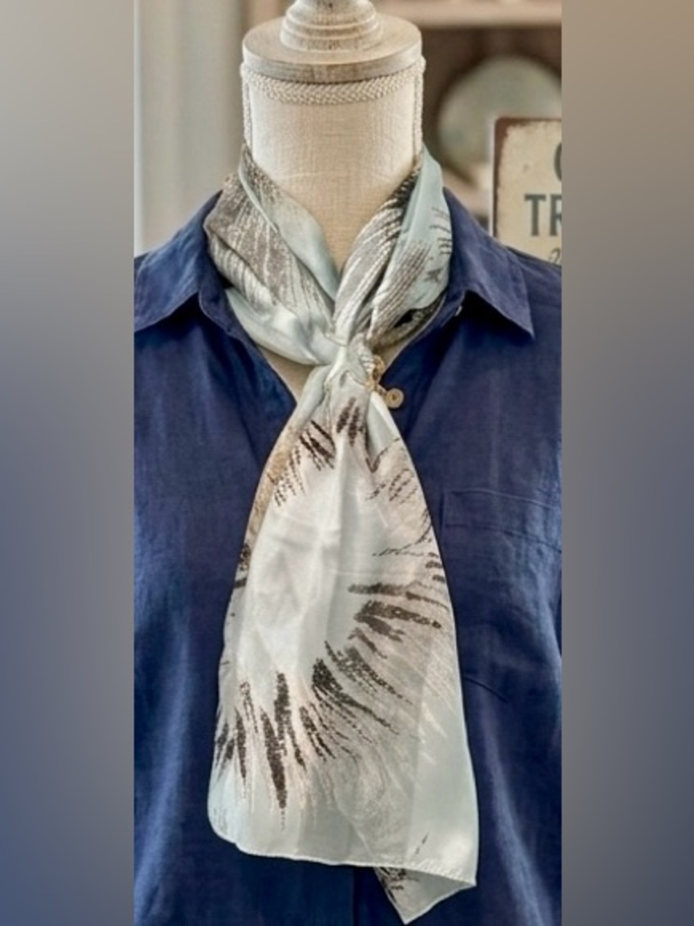 Light Blue Patterned Silk Scarf - Elegant Women's Accessory